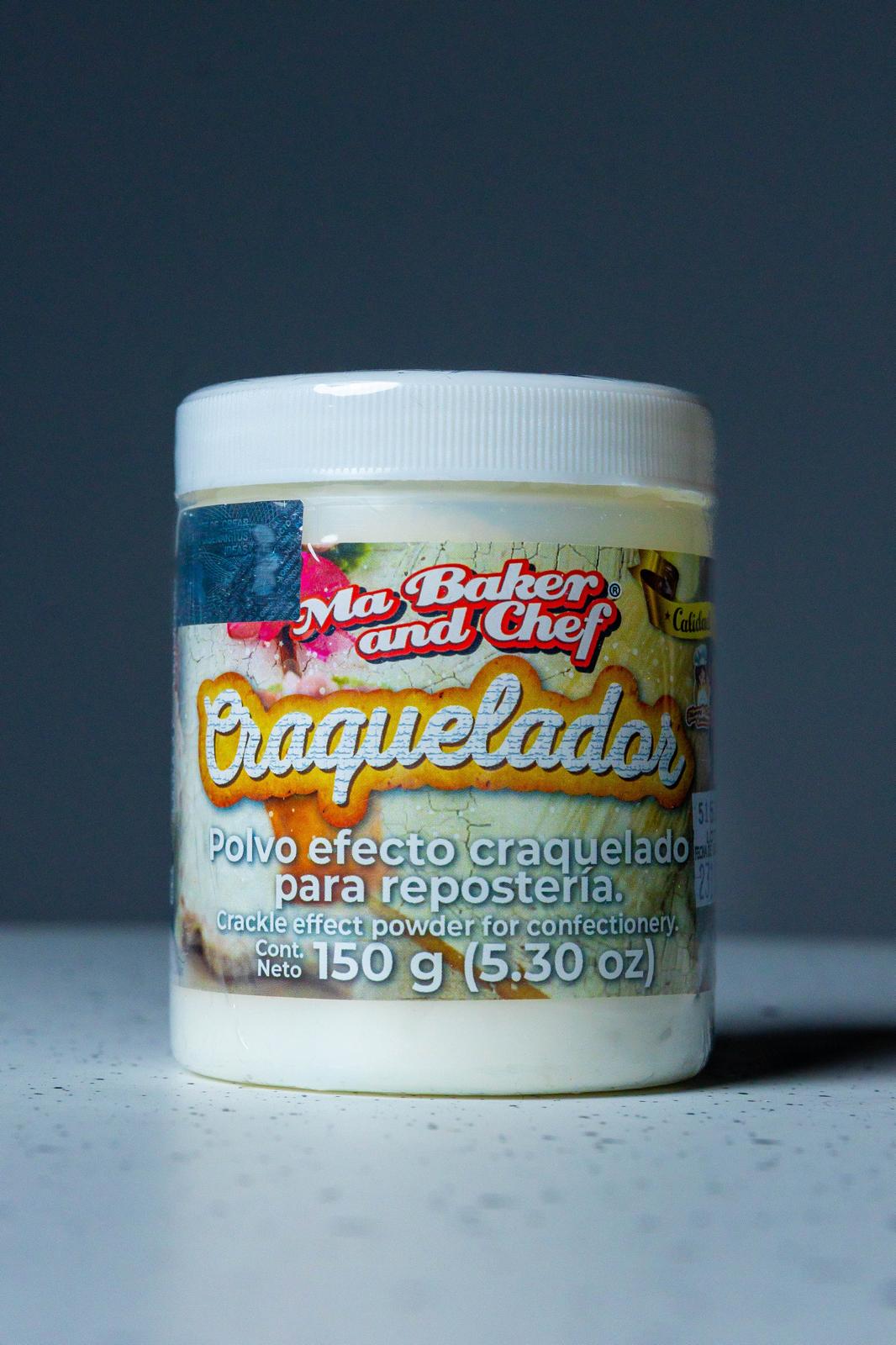 Create stunning crackle effects on cakes and desserts with Mabaker and Chef Craquelador Powder. Ideal for fondant, buttercream, and modern cake designs. 150g.