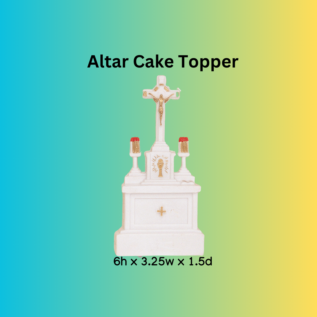 Shop our Christian Church Altar Cake Topper (6"x3.25"x1.5")—perfect for religious cakes, baptisms, weddings & more. Sold in singles or dozens.