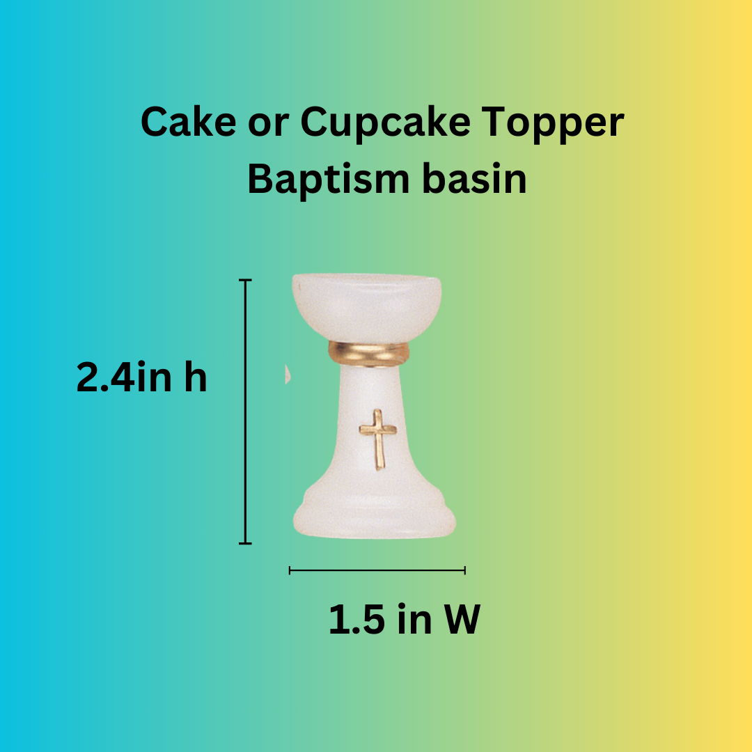 Shop dozen Baptism Basin Cake Toppers (2.5”H x 1.5”W) for christenings, baby dedications & religious cakes. Perfect for cupcakes & desserts.