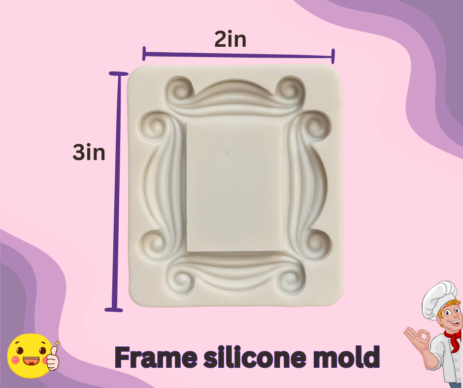 2x3 inch frame silicone mold for fondant, perfect for decorating cakes, cupcakes, and desserts – flexible food-grade material with elegant scroll design