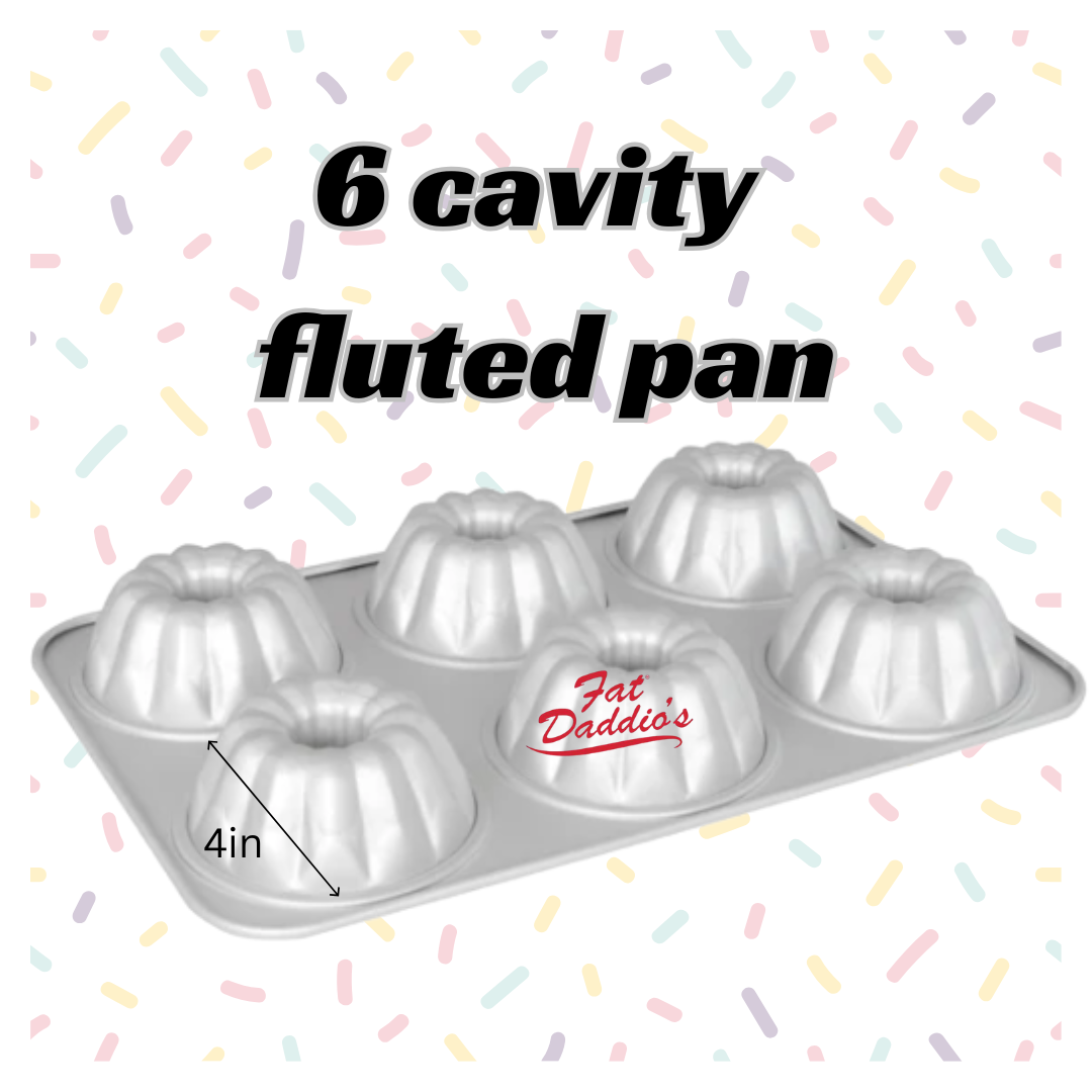 Get perfect mini cakes with the Fat Daddio’s 6-Cavity 4” Fluted Pan! Made from anodized aluminum for even baking, easy release, and long-lasting durability. Ideal for home bakers & professionals.