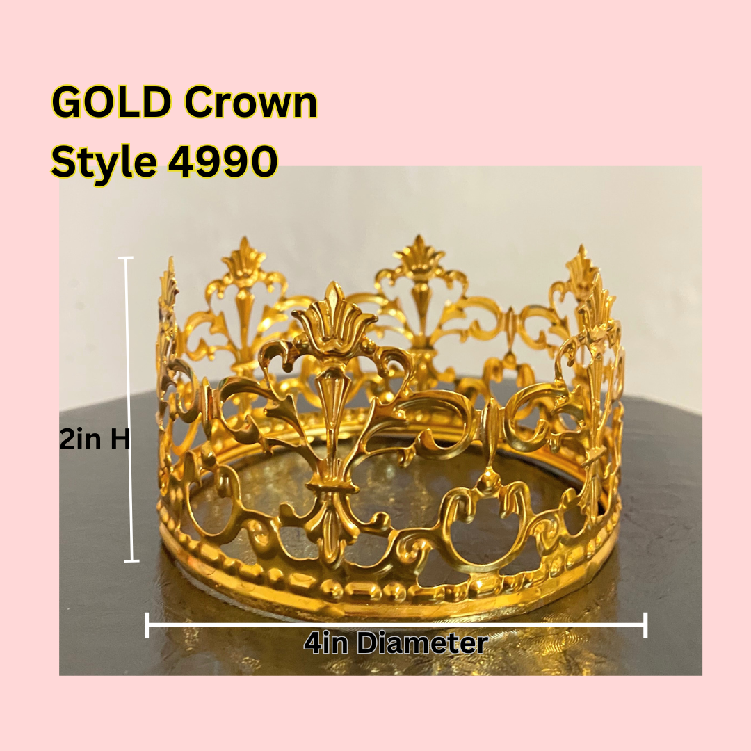 Alloy crown, 2 inches high and 4 inches in diameter, perfect for cake decorations, events, and keepsakes.