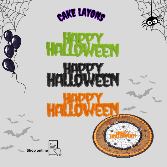 Happy Halloween Cake Toppers – 3-Pack Script Layon in Orange, Black & Green