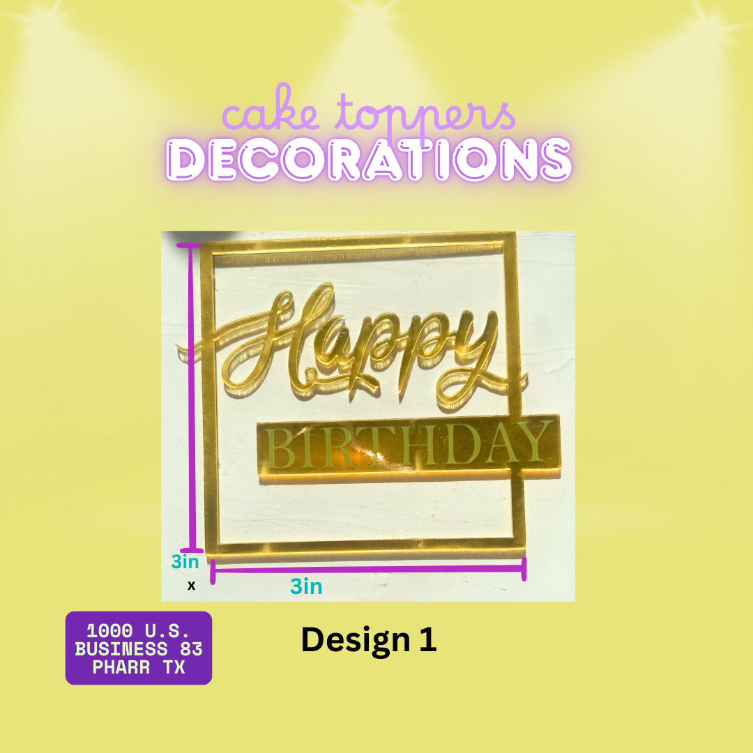 Acrylic Cake Toppers – Flat Lay Designs (Up to 4")