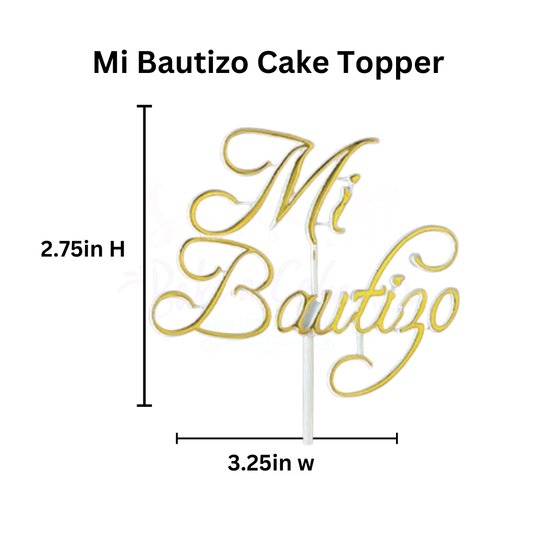 Celebrate a special baptism with our Mi Bautizo cake topper, featuring an elegant gold and white script design. Made from high-quality acrylic and sold in packs of 12, this topper adds a luxurious touch to any christening cake. Shop now at Bake a Cake!