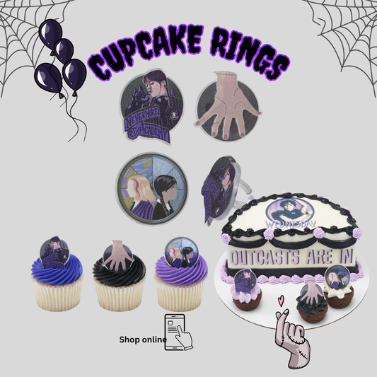 Wednesday Nevermore Academy CUPCAKE rings-1dozen
