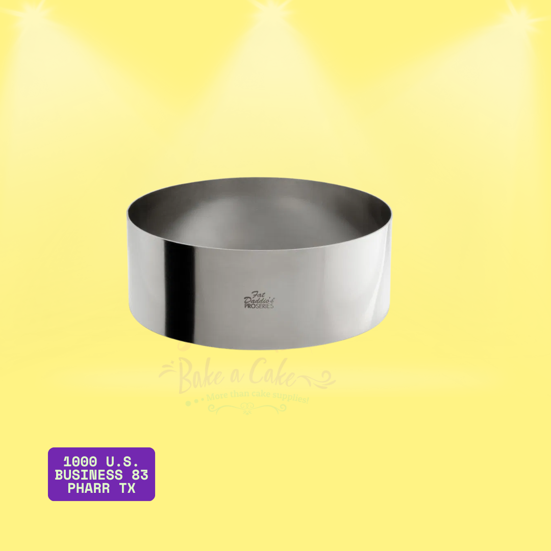 Fat Daddio’s stainless steel cake rings in various round sizes, 2 inches high – ideal for baking cakes, mousse, and cinnamon rolls