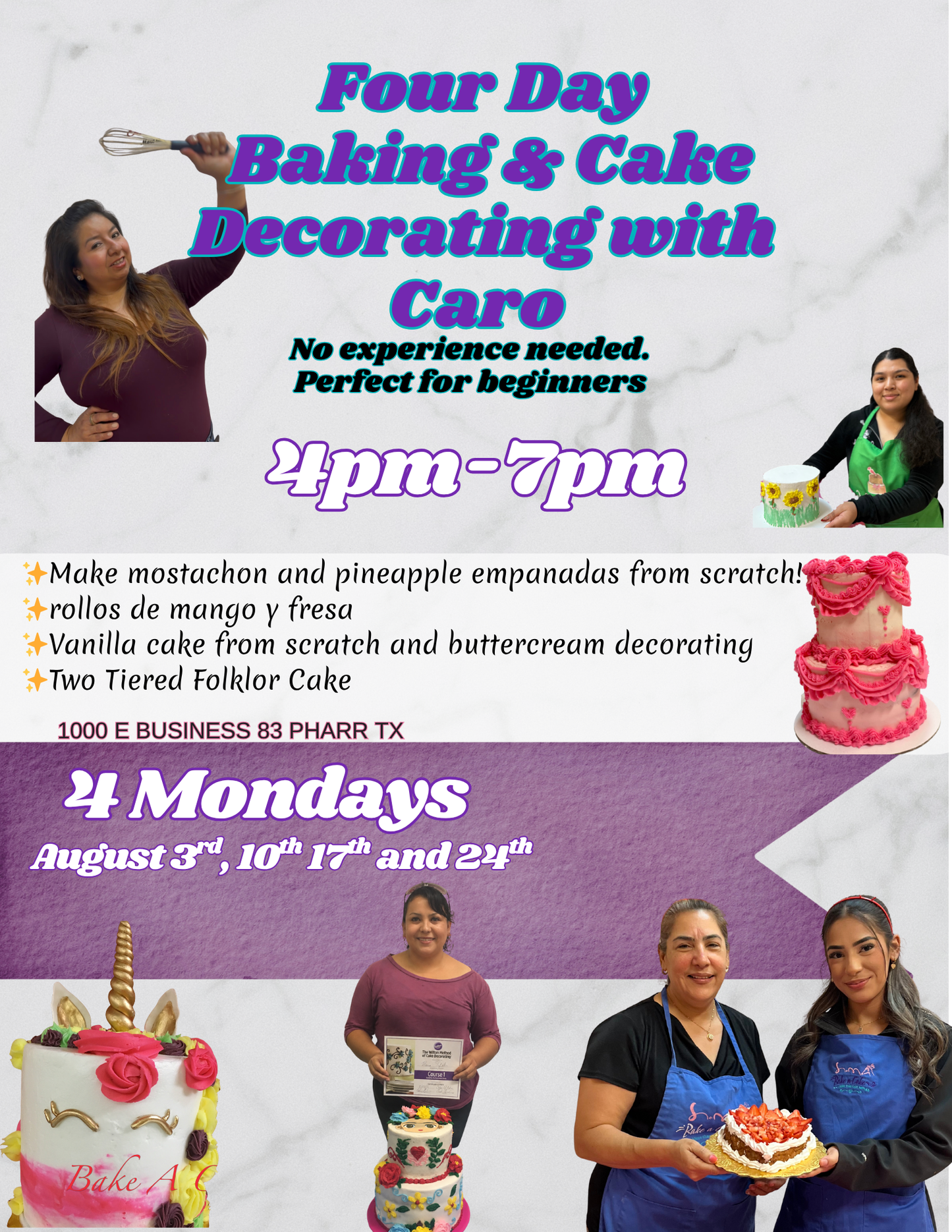 Bake and Celebrate: A 4-Day Sweet Experience with Carolina August 3rd 4pm