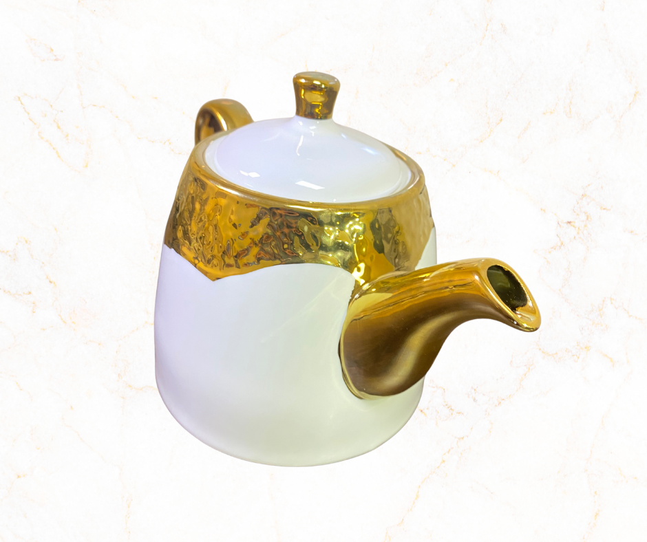 Elegant White Teapot with Gold Trim ✨