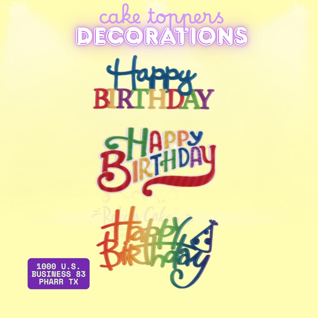 Rainbow script Happy Birthday cake topper – flat lay design for cakes or cupcakes
