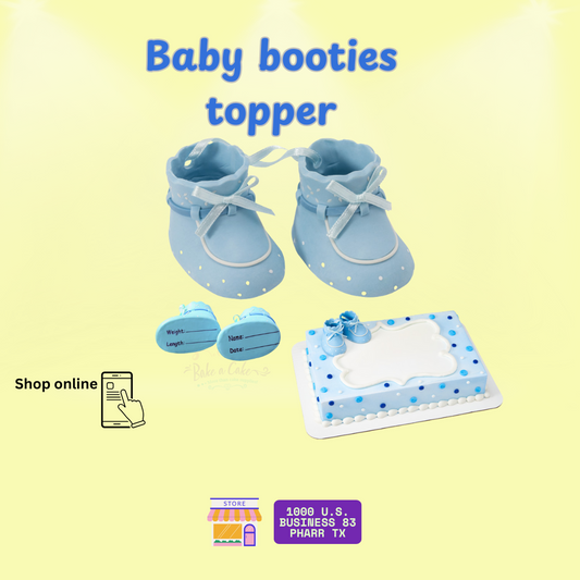 Cake decoration of baby booties for boy baby shower party at Pharr TX available for shipping all over USA.
