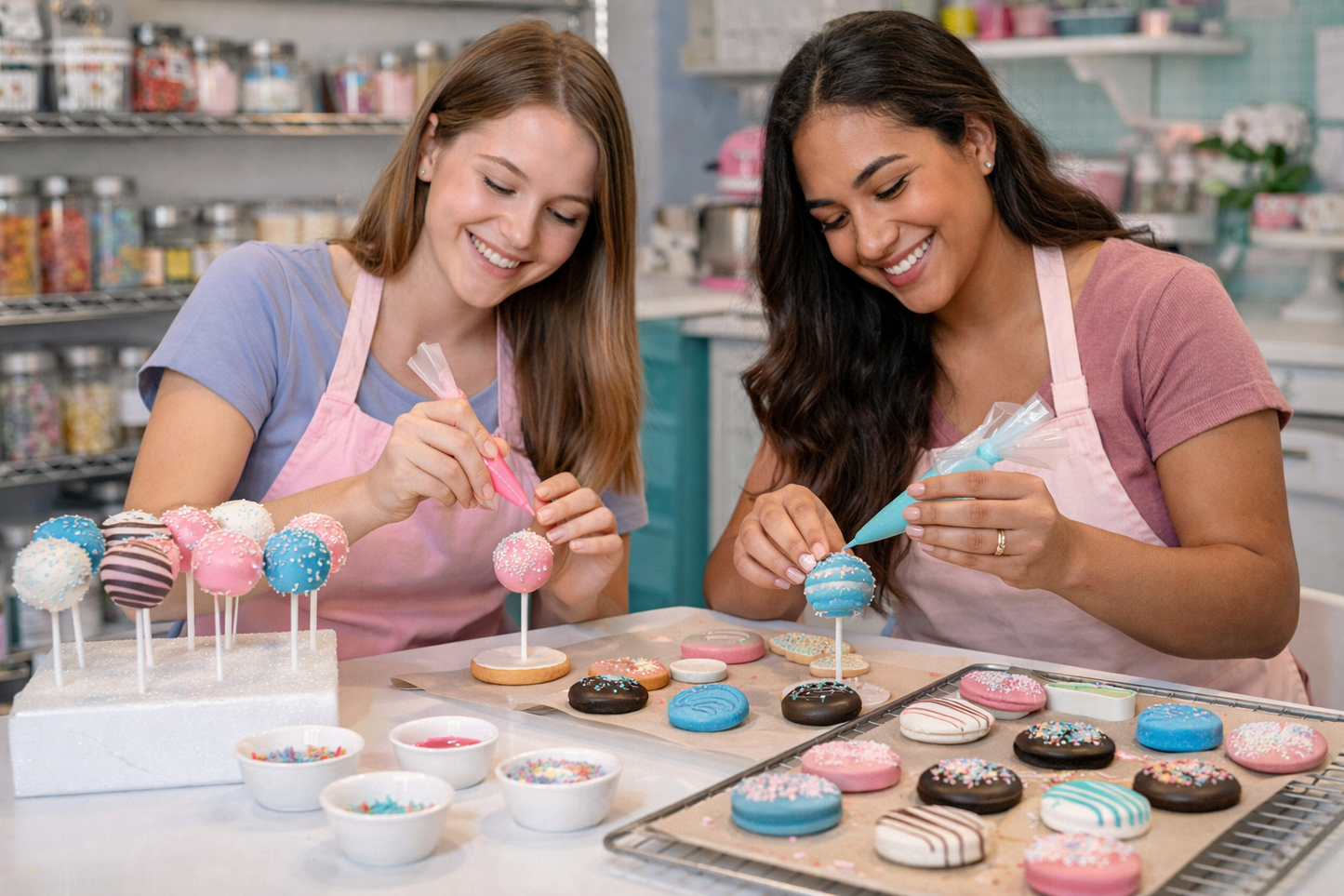 Beginner-friendly cake pops and chocolate covered Oreos class for adults in Pharr, TX. Learn dipping, decorating, and selling tips. All supplies included.