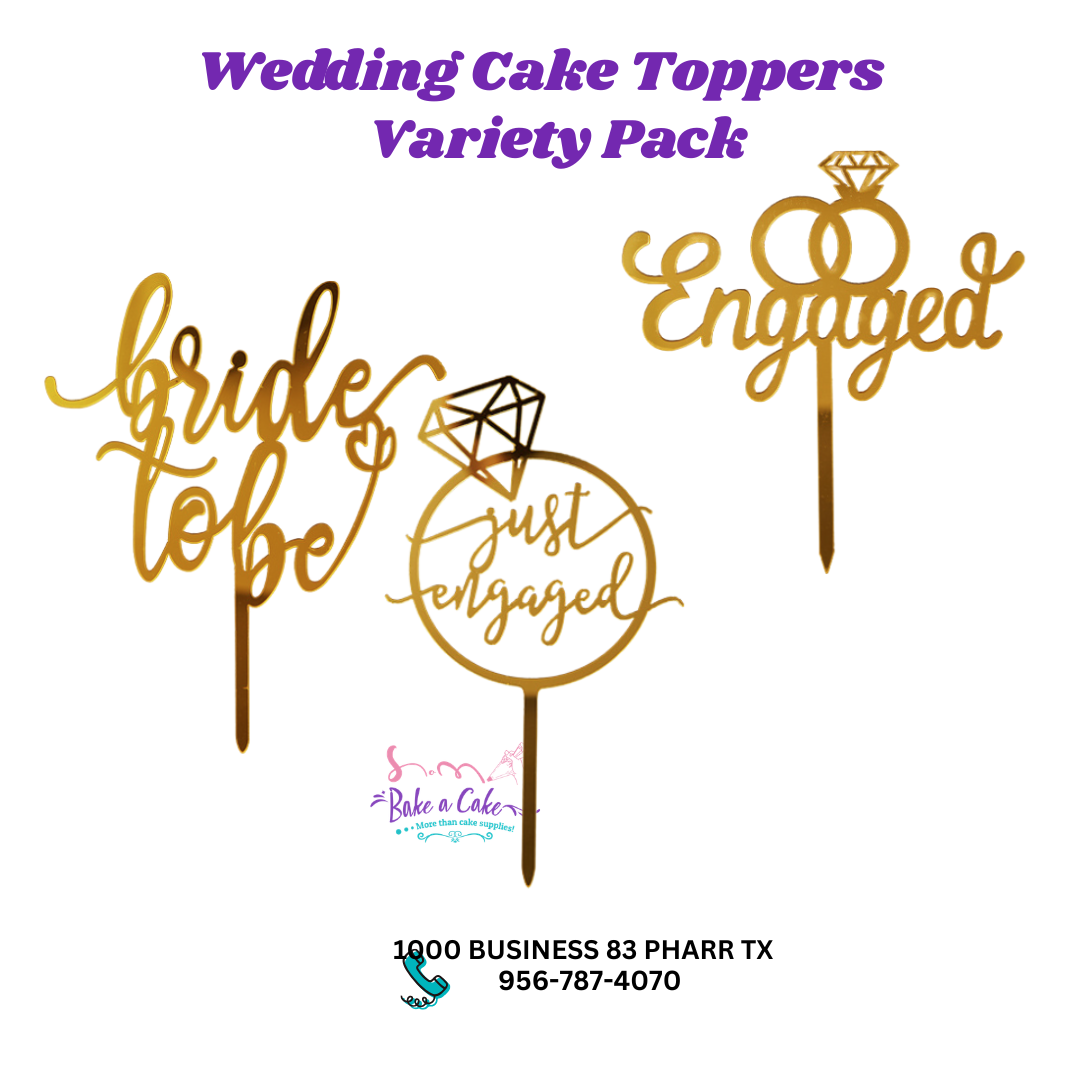Gold Wedding & Engagement Acrylic Cake Toppers — Variety Pack of 3