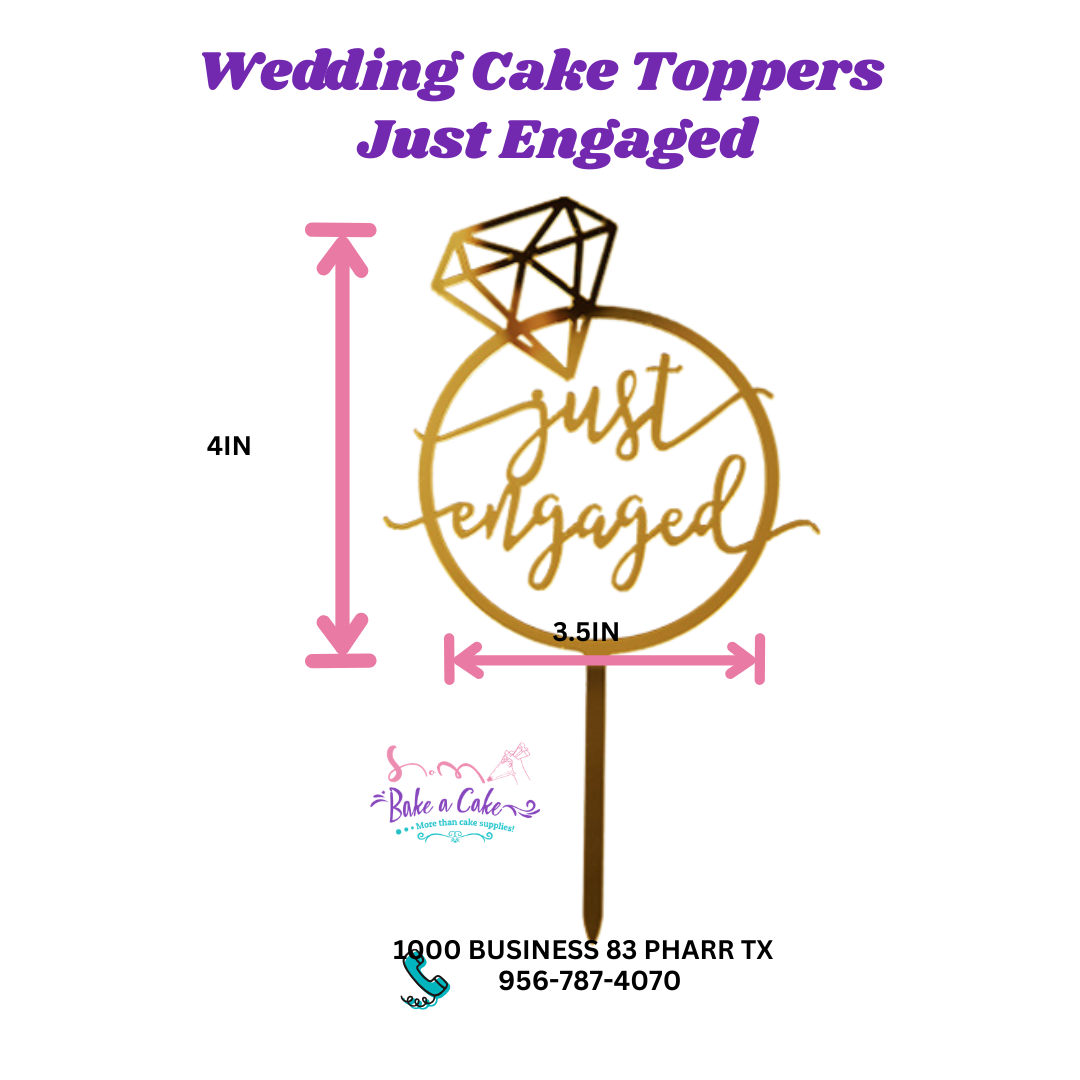 Gold "Just Engaged" Acrylic Cake Topper