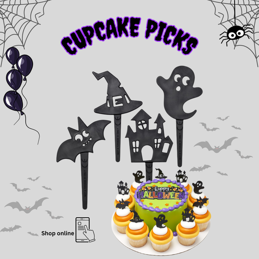 Halloween Cupcake Picks – Assorted Black Cutouts (Sold by the Dozen)