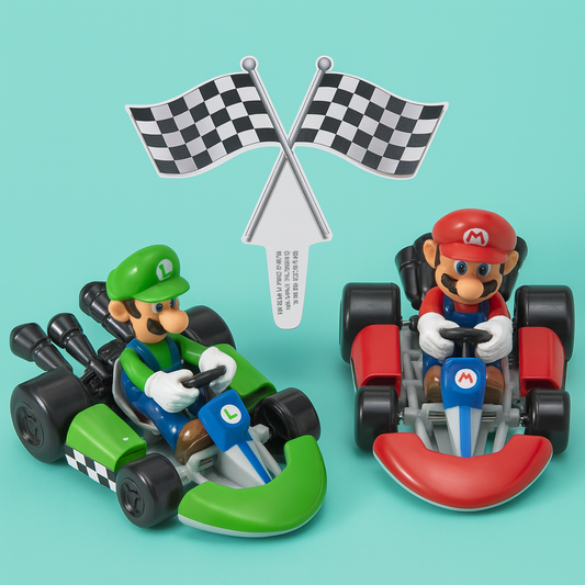 Mario bros racing cars cake topper for the nintendo video game party.  Available near me in Pharr TX.  Able to ship to all USA.
