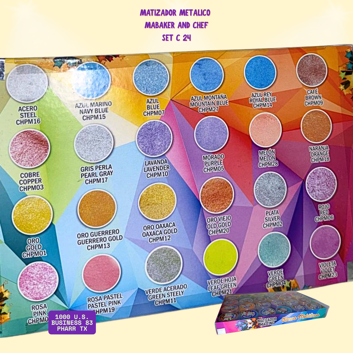 Ma Baker & Chef Matizador Lustre Metálico – Set con 24 Colores (Polvo Metálico Comestible)