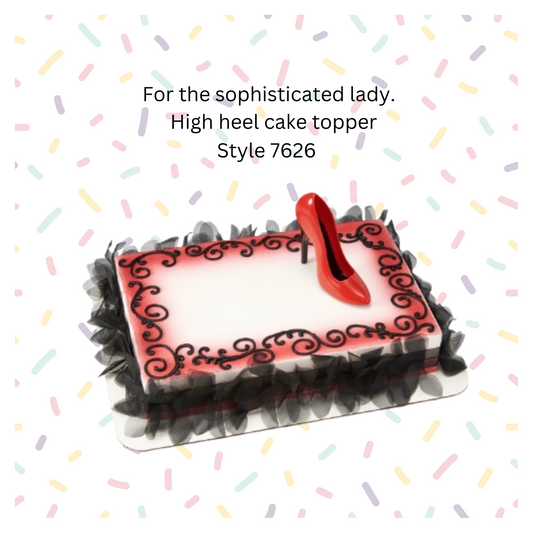 Decorate your cake with a red high heel topper and black fabric ruffle! Perfect for Mother's Day, birthdays, and fashion-themed celebrations. Stylish and easy to use.