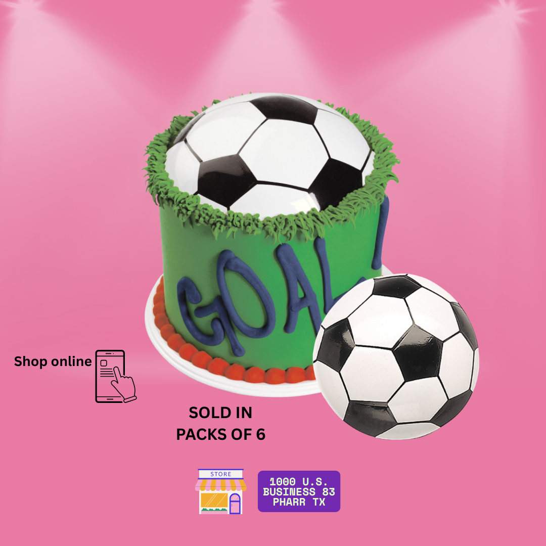Soccer ball topper for cake decoration perfect for sports birthday party.  sold in packs of 5 available near me in Pharr TX . Available to ship out to USA