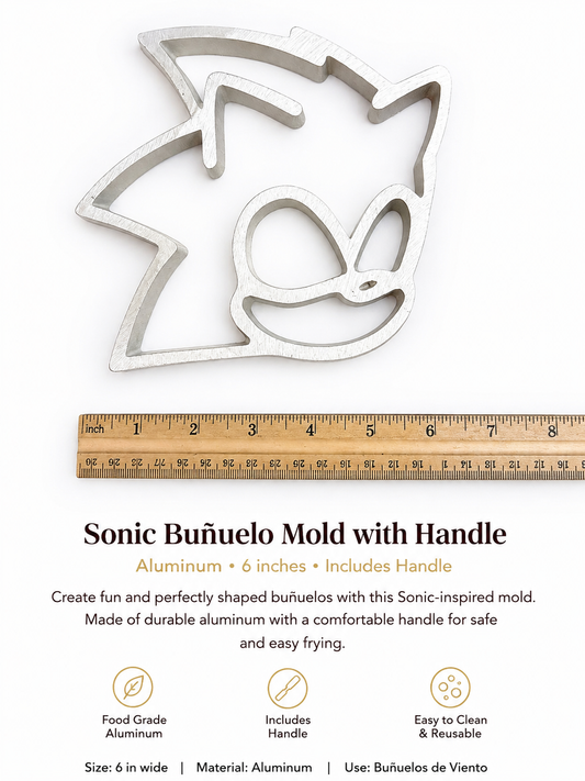 6-inch Sonic-inspired aluminum buñuelo mold with handle for making buñuelos de viento
