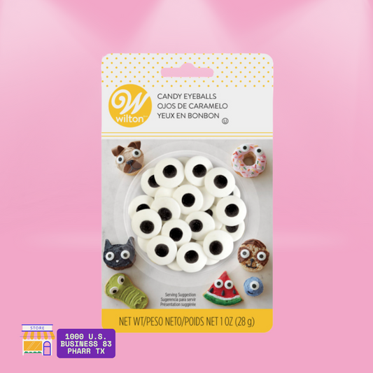 Add fun and personality to your desserts with Wilton Candy Eyeballs! Perfect for decorating cupcakes, cookies, donuts, and cake pops. Easy to use and great for Halloween, birthdays, and themed treats. Sold at Bake A Cake TX – nationwide shipping available.
