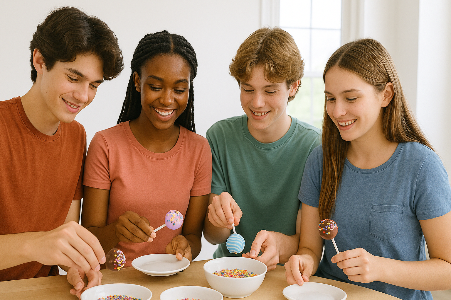 Teens learning cake pop decorating in a hands-on baking class in Pharr TX
