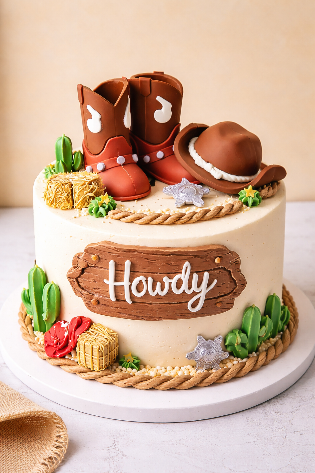 Western Cowgirl Cake Topper – Boots & Hat Cake Decorations (Pink or Brown)
