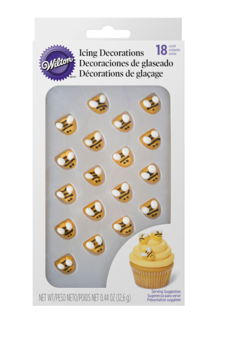 Shop Wilton Bumble Bee Icing Decorations – perfect for decorating cupcakes, cookies, cake pops, and more. These cute royal icing bees add fun to baby showers, spring parties, and birthday desserts. Includes 18 edible icing toppers. Ideal for bakers and party planners.


