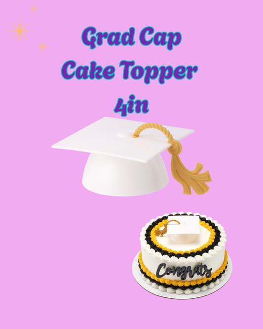 White graduation cap cake topper with gold tassel for graduation cakes