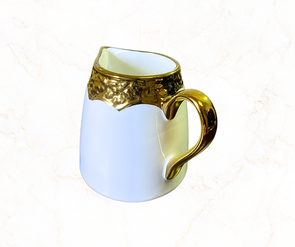 Elegant White Ceramic Creamer Pot with Gold Trim