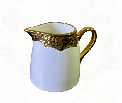 Elegant White Ceramic Creamer Pot with Gold Trim