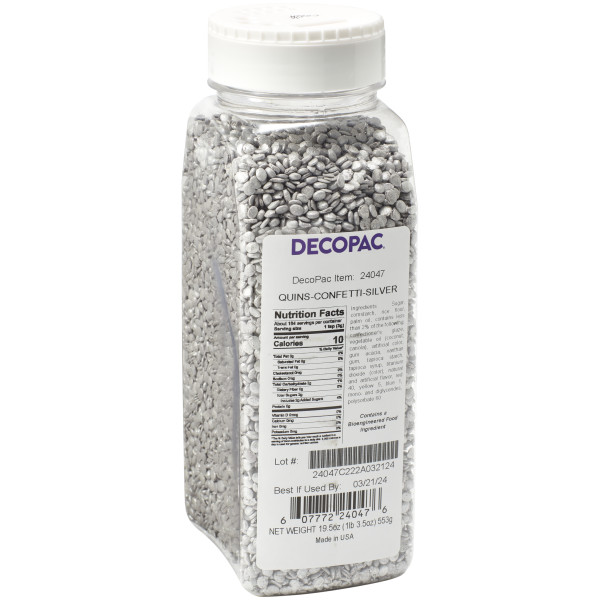 Confetti Sugar Quins – Silver Edible Cake Sprinkles (19.5 oz Bottle)