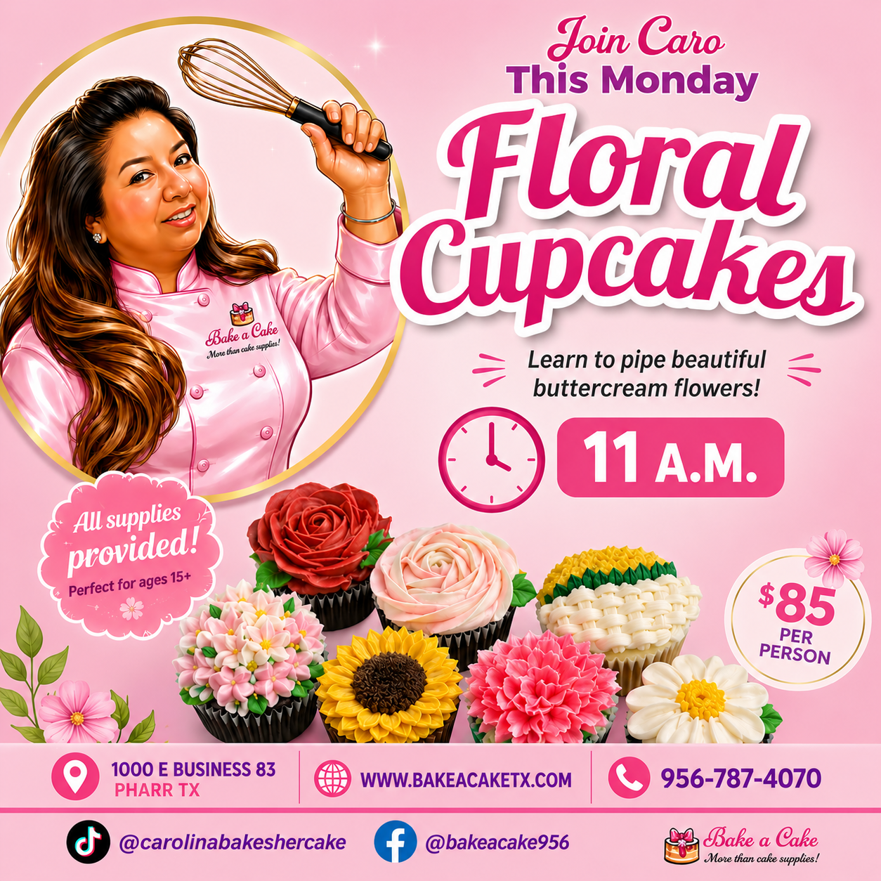 Flowers on Cupcake Class with Carolina MONDAY JUNE 29th 11a.m.