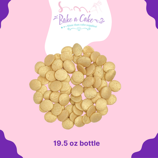 Gold confetti sugar quins sprinkles for cake decorating in 19.5 oz bottle
