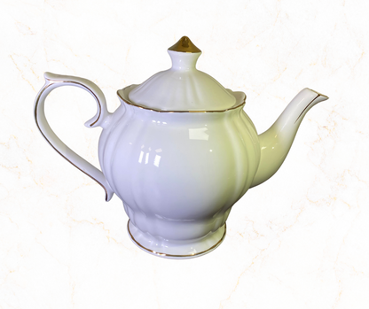 Elegant White Porcelain Teapot with Gold Trim ✨