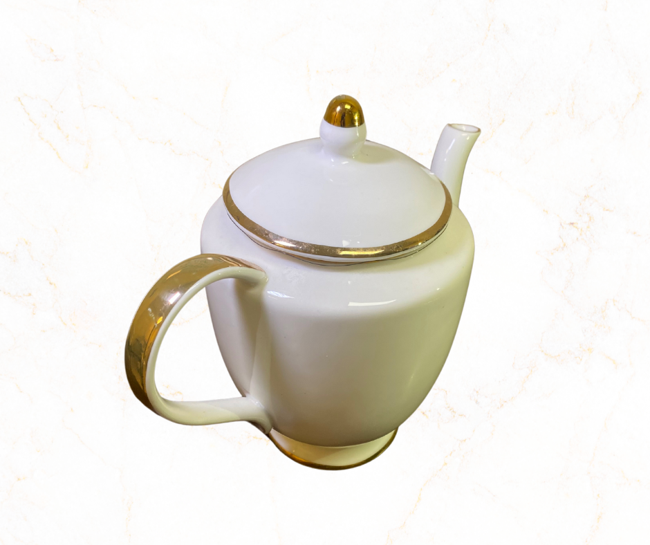 Elegant White Teapot with Gold Trim ✨