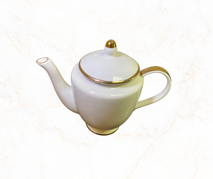 Elegant White Teapot with Gold Trim ✨