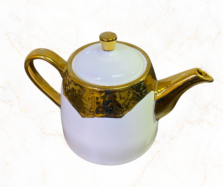 Elegant White Teapot with Gold Trim ✨