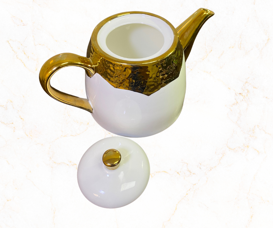 Elegant White Teapot with Gold Trim ✨