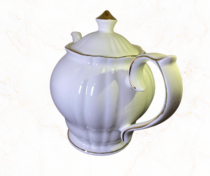 Elegant White Porcelain Teapot with Gold Trim ✨