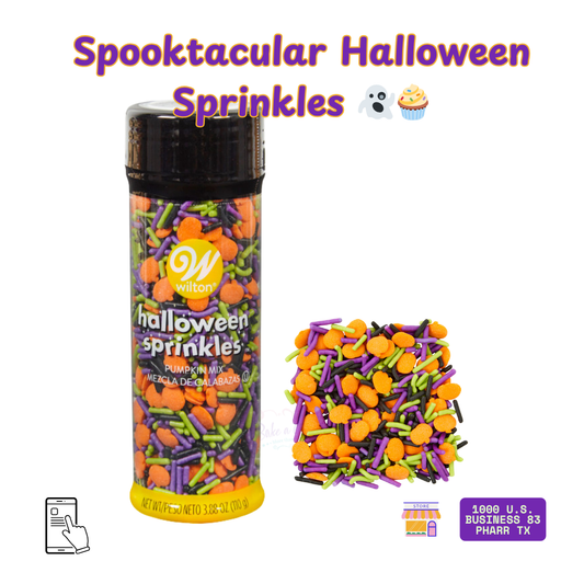 Spooktacular Wilton Halloween Pumpkin Sprinkles – decorate your cupcakes, cookies, and cake pops with this festive mix! Available now at Bake A Cake in Pharr, TX or online at www.bakeacaketx.com.