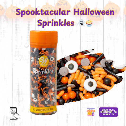 Halloween sprinkles, Wilton spooky eyeball mix, Halloween cupcake decorations, edible eyeballs for baking, Halloween cookie sprinkles, spooky sprinkles for cupcakes, Bake A Cake Pharr TX, Halloween baking supplies USA, Halloween edible decorations
