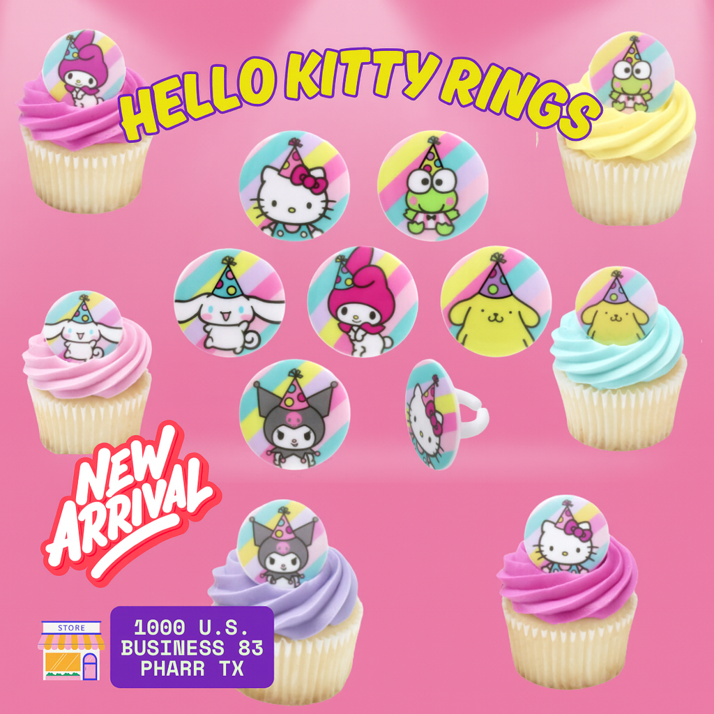 🎉 Hello Kitty Party Rings – Dozen Pack – Bake a Cake