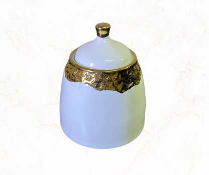 Elegant White Ceramic Sugar Dispenser with Gold Trim ✨🍯