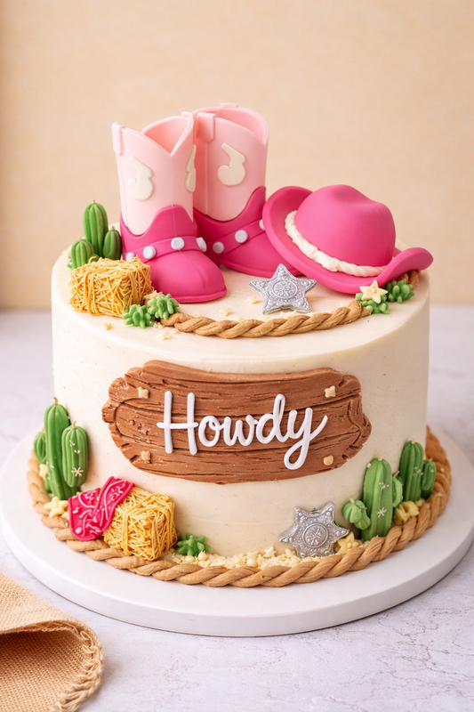Western Cowgirl Cake Topper – Boots & Hat Cake Decorations (Pink or Brown)