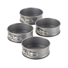 Mini Springform Pan Set: Perfect for small cheesecakes, deep dish pizzas, and ice cream cakes. Ideal for single or two-serving dishes, making it great for anniversaries, birthdays, or everyday treats.

Material: Steel with nonstick coating.

Size: 4 inches (10.1 cm) in diameter; set of 3 pans.

Use: Unlock sides with springform lock. Not recommended for wetter batters.

Care: Hand wash before first use; dishwasher safe.

Enjoy effortless baking! 