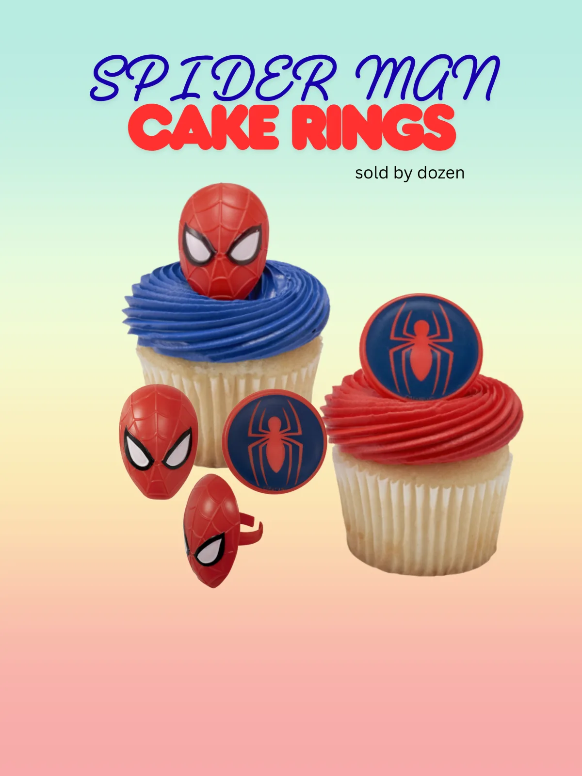 Marvel Spider-Man™ Spider & Mask Cupcake Rings – Sold by the Dozen