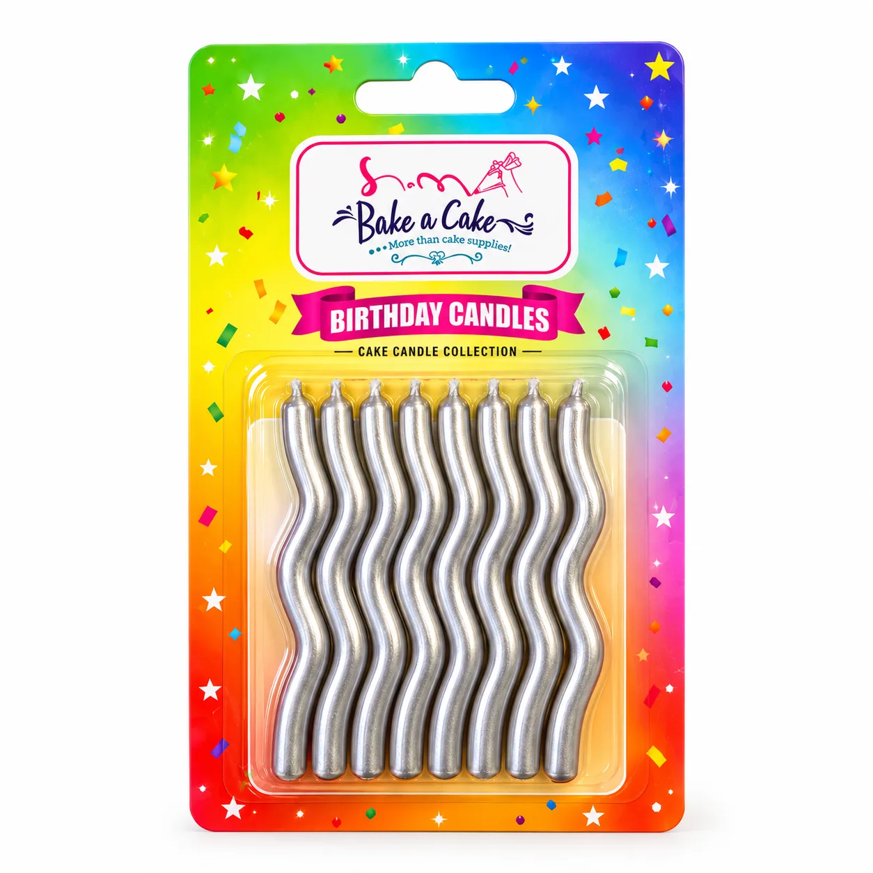 Silver Wavy Birthday Candles – 8 Count