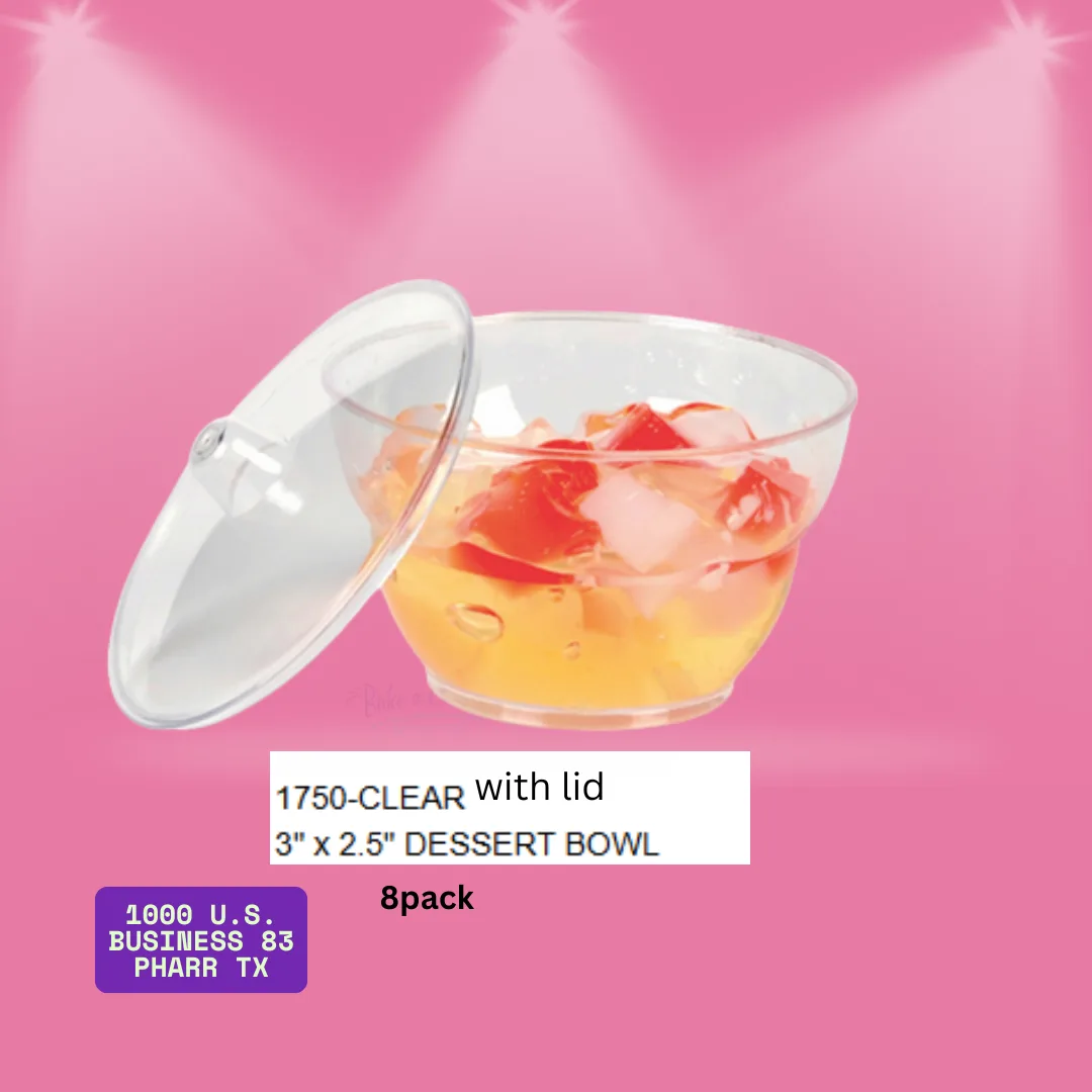 Clear Dessert Bowls with Lids – 3" x 2.5" (8-Pack)