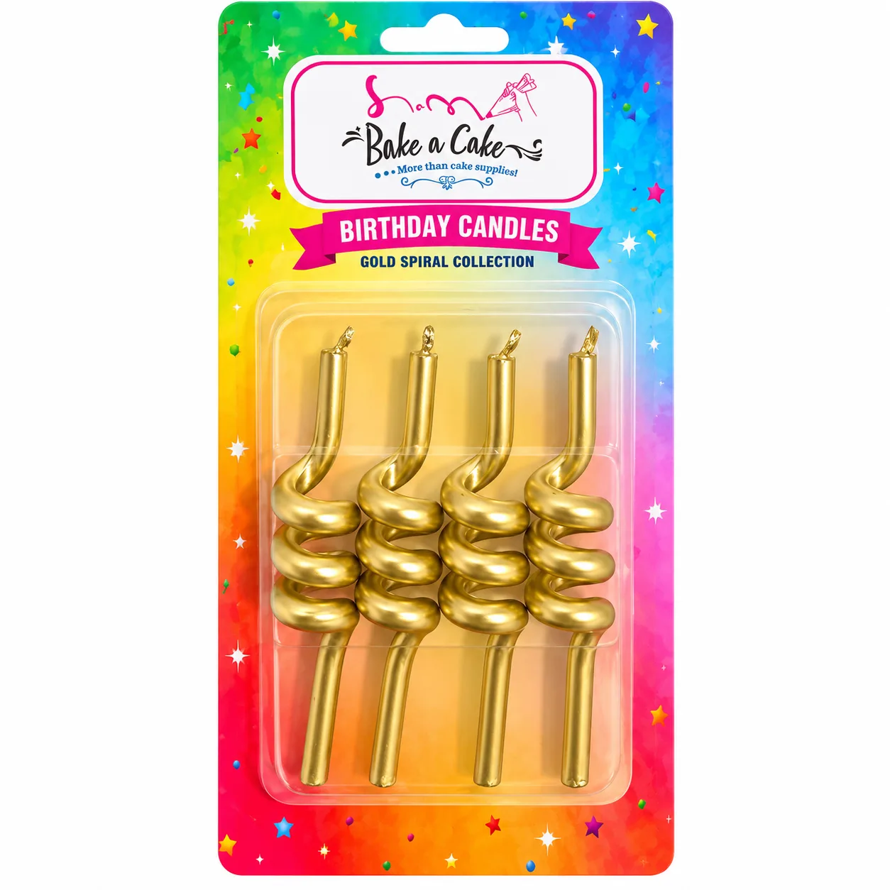 Gold Spiral Birthday Candles – Metallic Gold (4-Pack)
